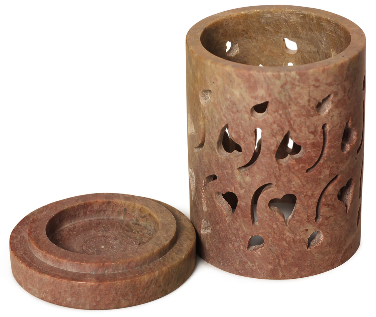 ArtistryBazaar  Hand Carved Pipe Shaped Tea Light Lamp Soapstone Carving Lattice Design Home Accent Gifting Decorative Table Top Accessory
